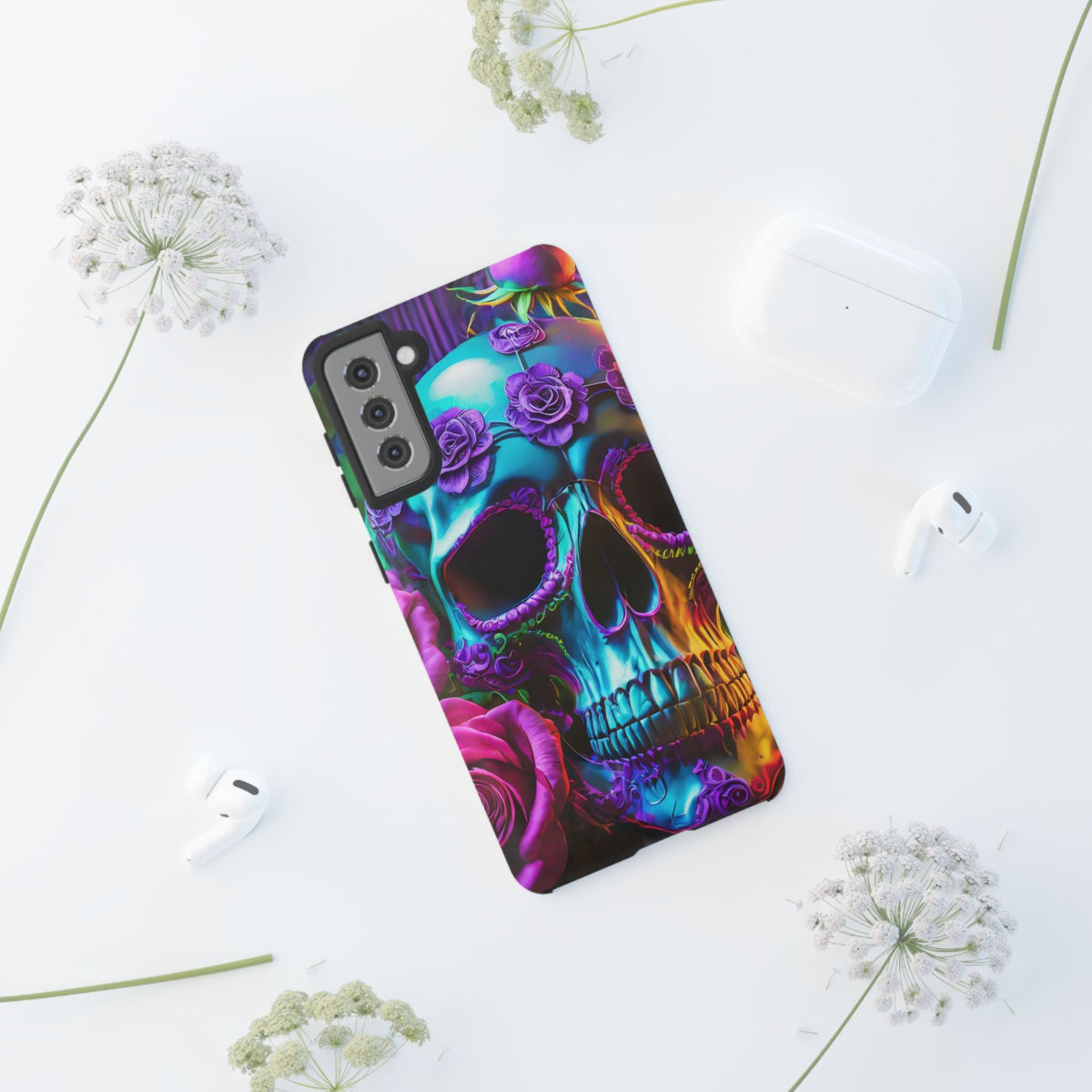 Neon Skull and Roses Vibrant Tough Phone Case
