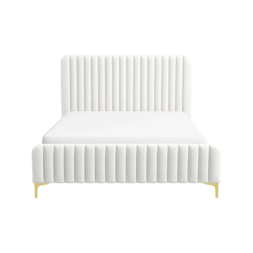 Valery King Size Bed Frame with Tufted Upholstery - White Boucle