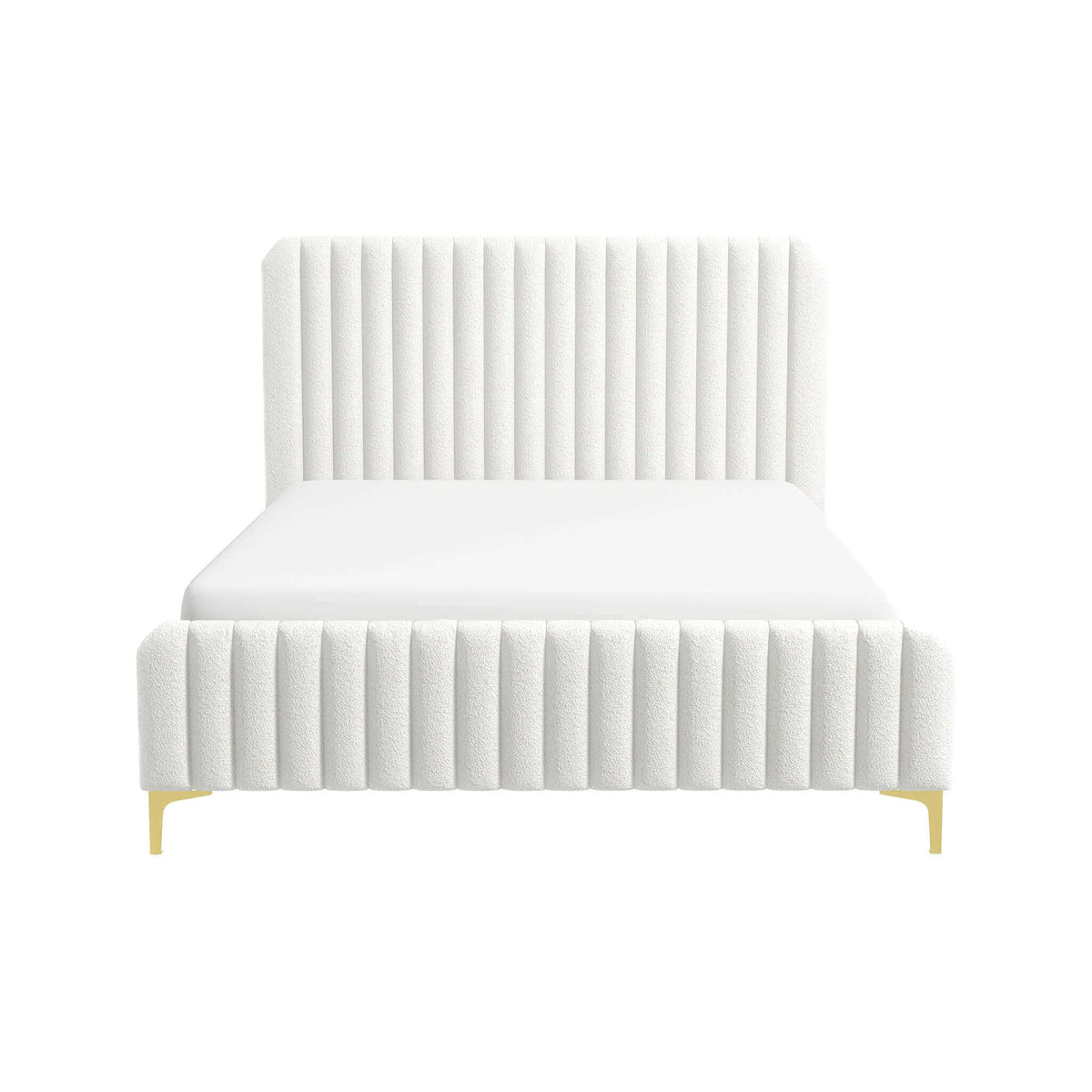 Valery King Size Bed Frame with Tufted Upholstery - White Boucle