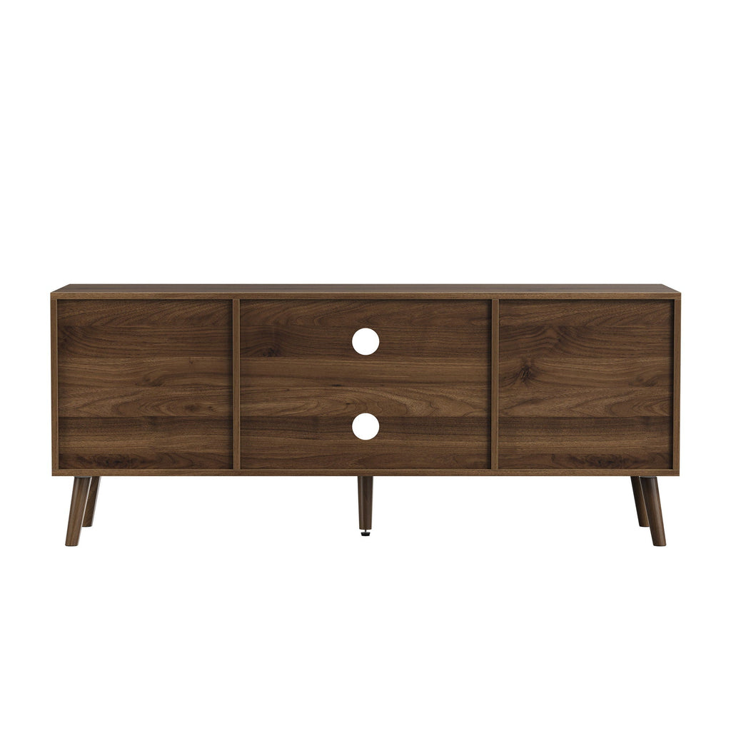 55" TV Cabinet with Vertical Groove Doors & Adjustable Shelves - Walnut