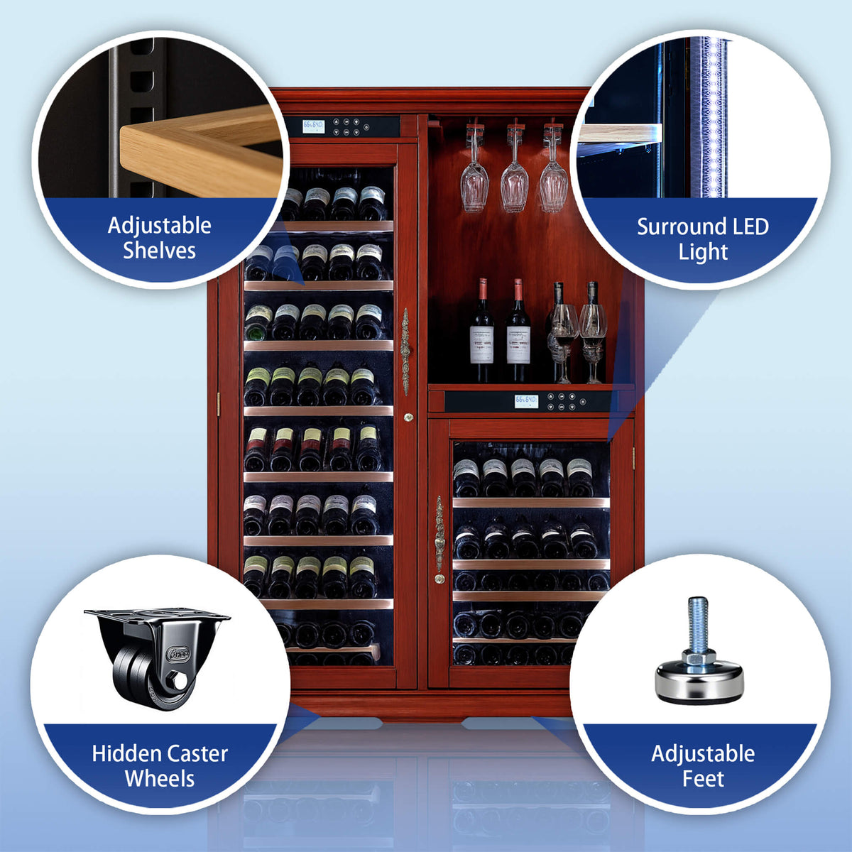 158-Bottle Wooden Wine Cooler Cabinet With Adjustable Temperature And Vacuum Insulation Doors (SAK91827)