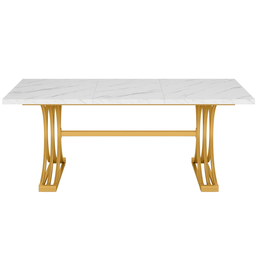 White and Gold Executive Desk with X-Legs - Stain-Resistant Surface