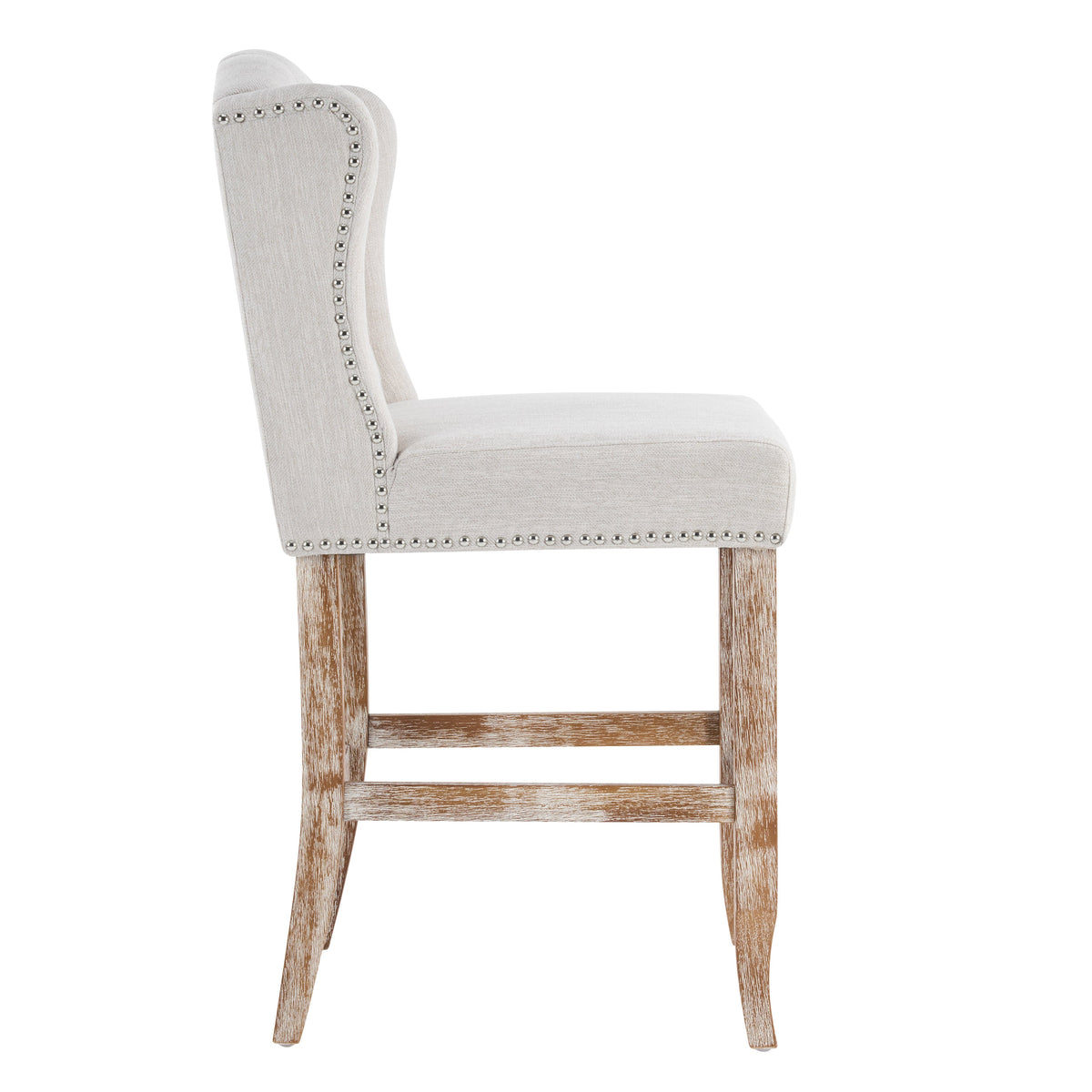 Beige Vienna Contemporary Fabric Tufted Wingback Counter Stools with 26.78'' Seat Height - Set of 2