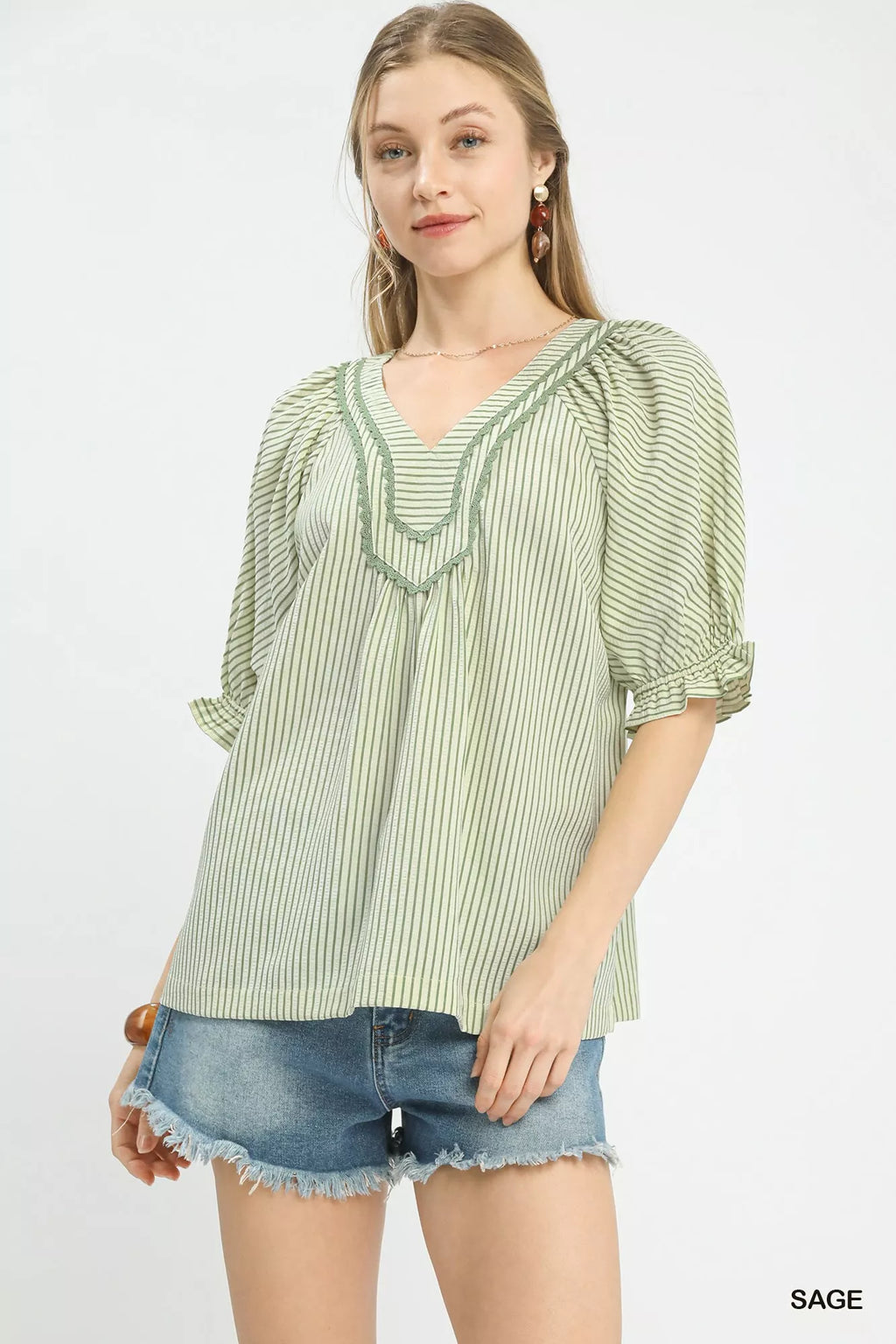 Umgee Stripe V-Neck Blouse