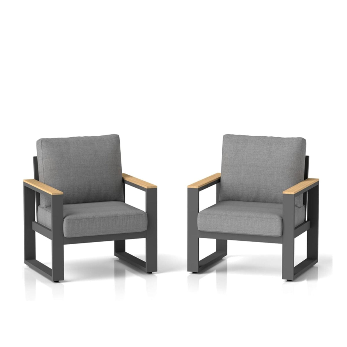 All-Weather Patio Armchairs with Thick Cushions – Set of 2 – Beige or Dark Gray