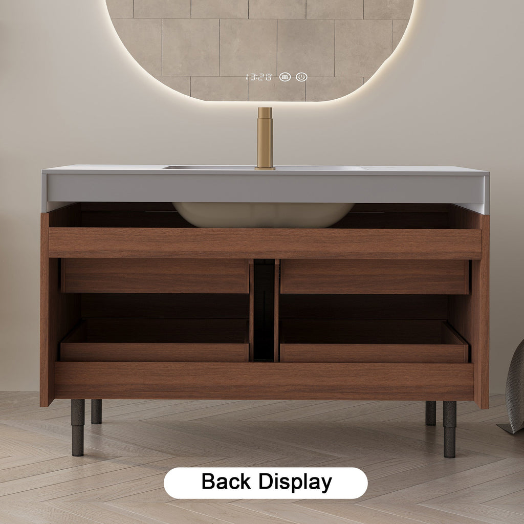 Farmhouse Sintered Stone Bathroom Vanity with Undermount Sink - Walnut, White