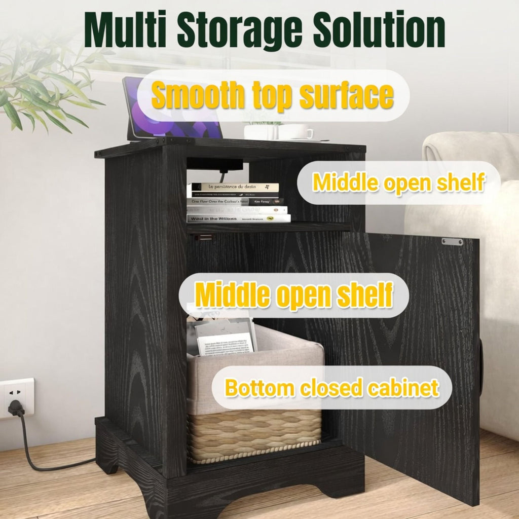 Farmhouse Nightstand with Charging Station & Storage - Multiple Colors