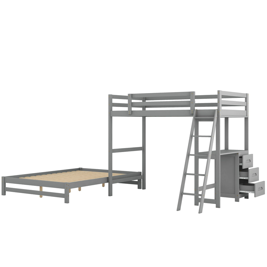Bunk Bed with Built-In Desk and 3 Drawers - Twin over Full