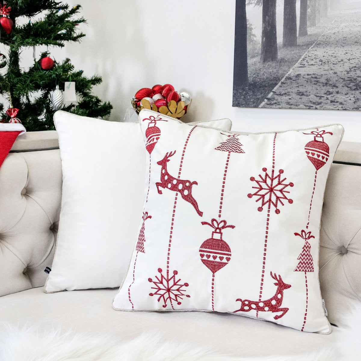 White Christmas Throw Pillow 20x20 with Festive Design - White