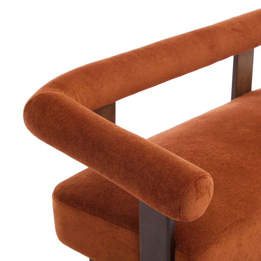 Round Armrest Loveseat with Curved Armrests - Dark Orange and Brown