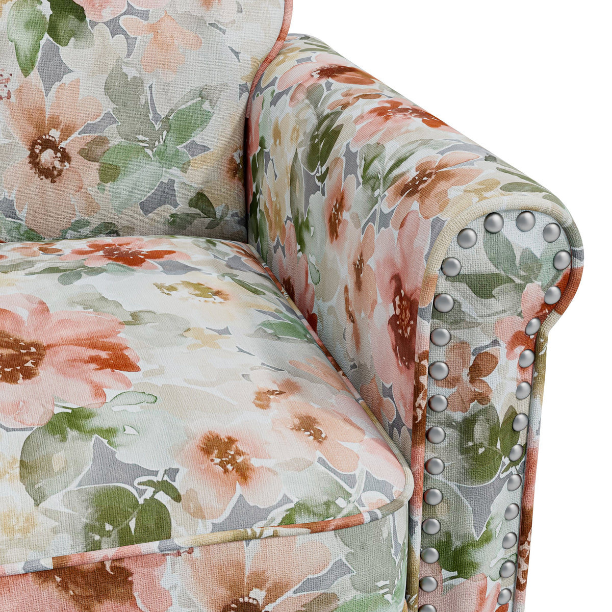Floral Upholstery Accent Chair with Nailhead Trim - Green or Blue