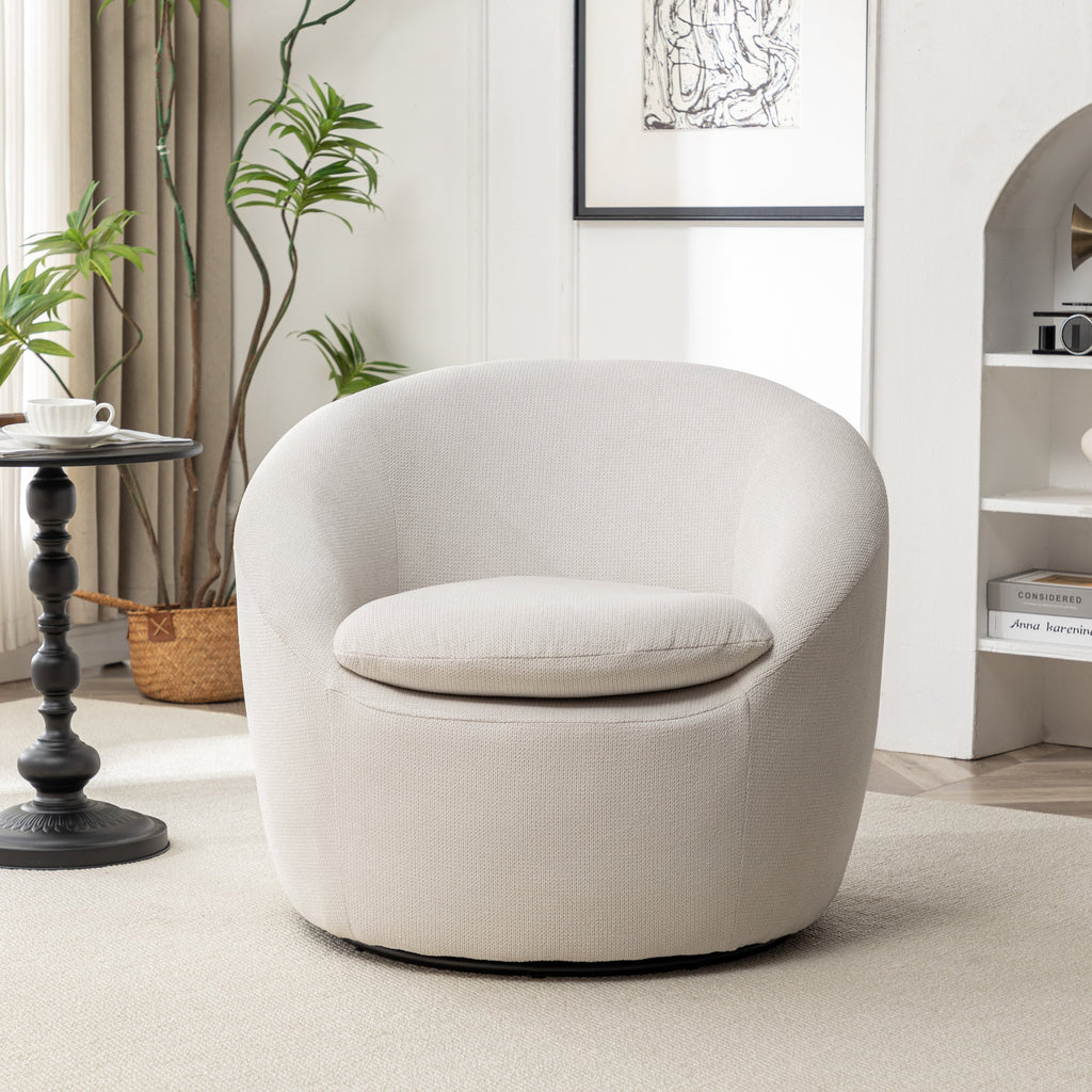 Winnie Modern Teddy Fabric Barrel Chair with 360° Swivel - Beige