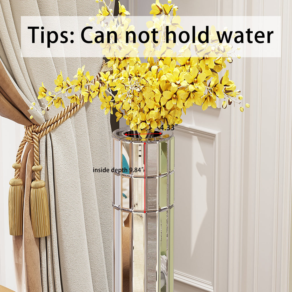 Mirrored Tall Floor Vase with Glass Panels - Silver