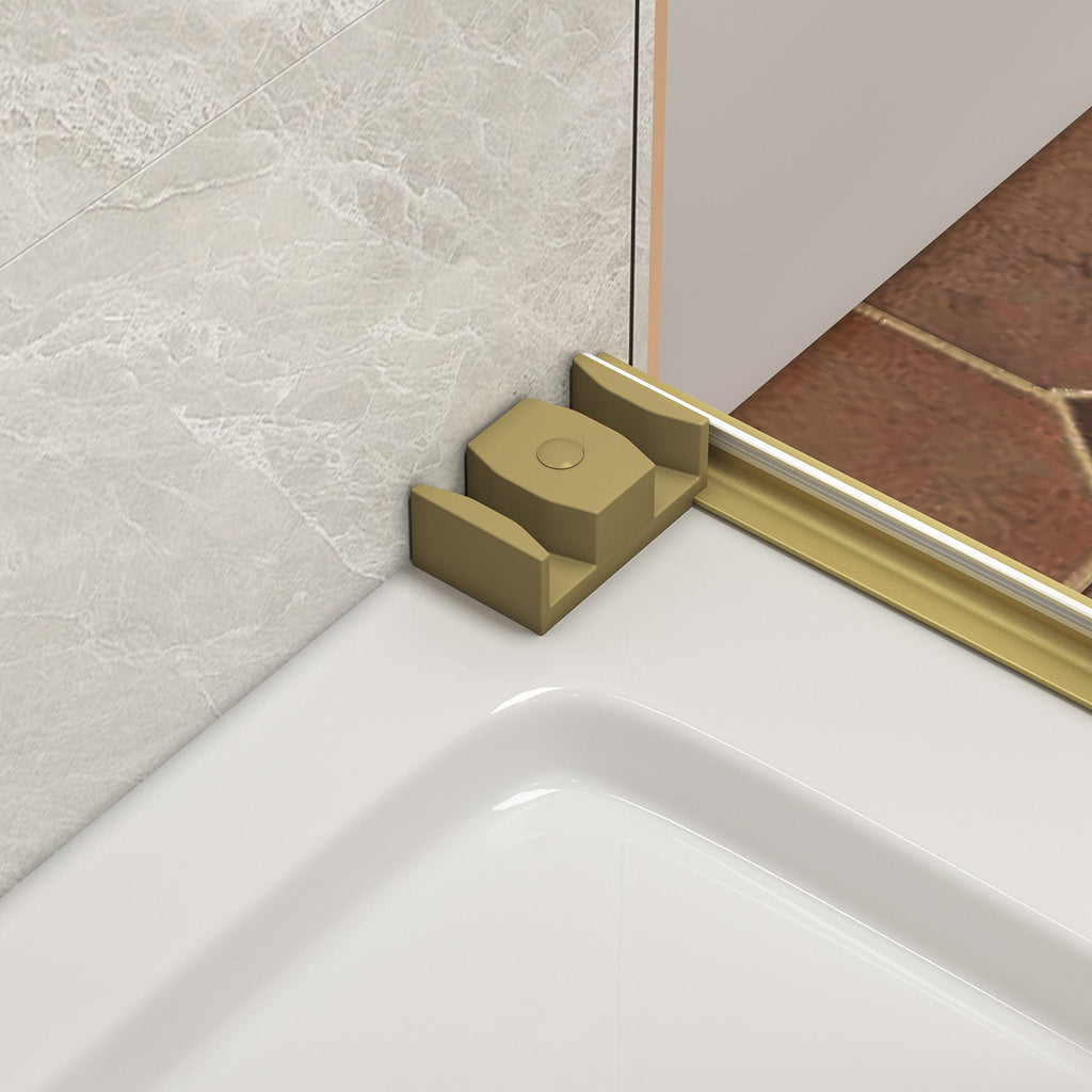 Frameless Shower Door with Tempered Glass - Brushed Gold