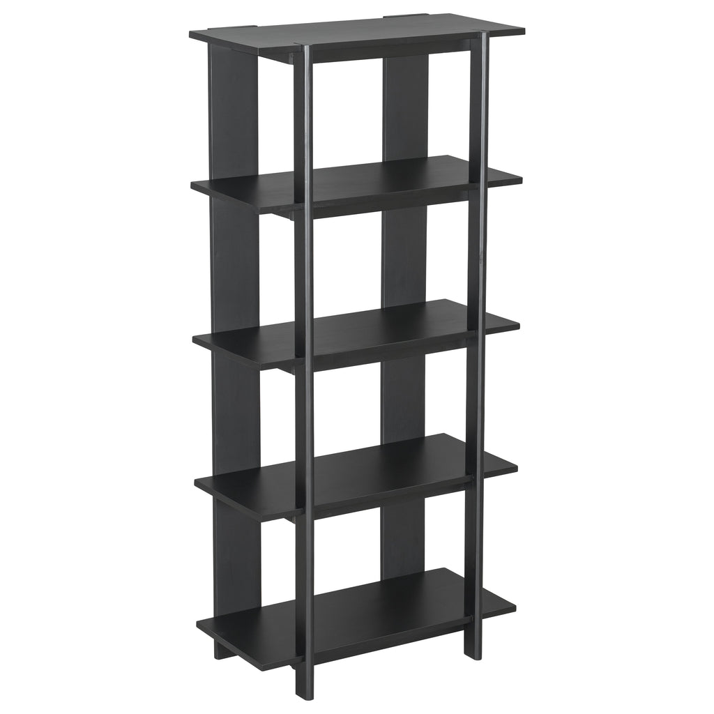 4-Tier Wooden Open Bookcase with Ebonized Finish - Acacia