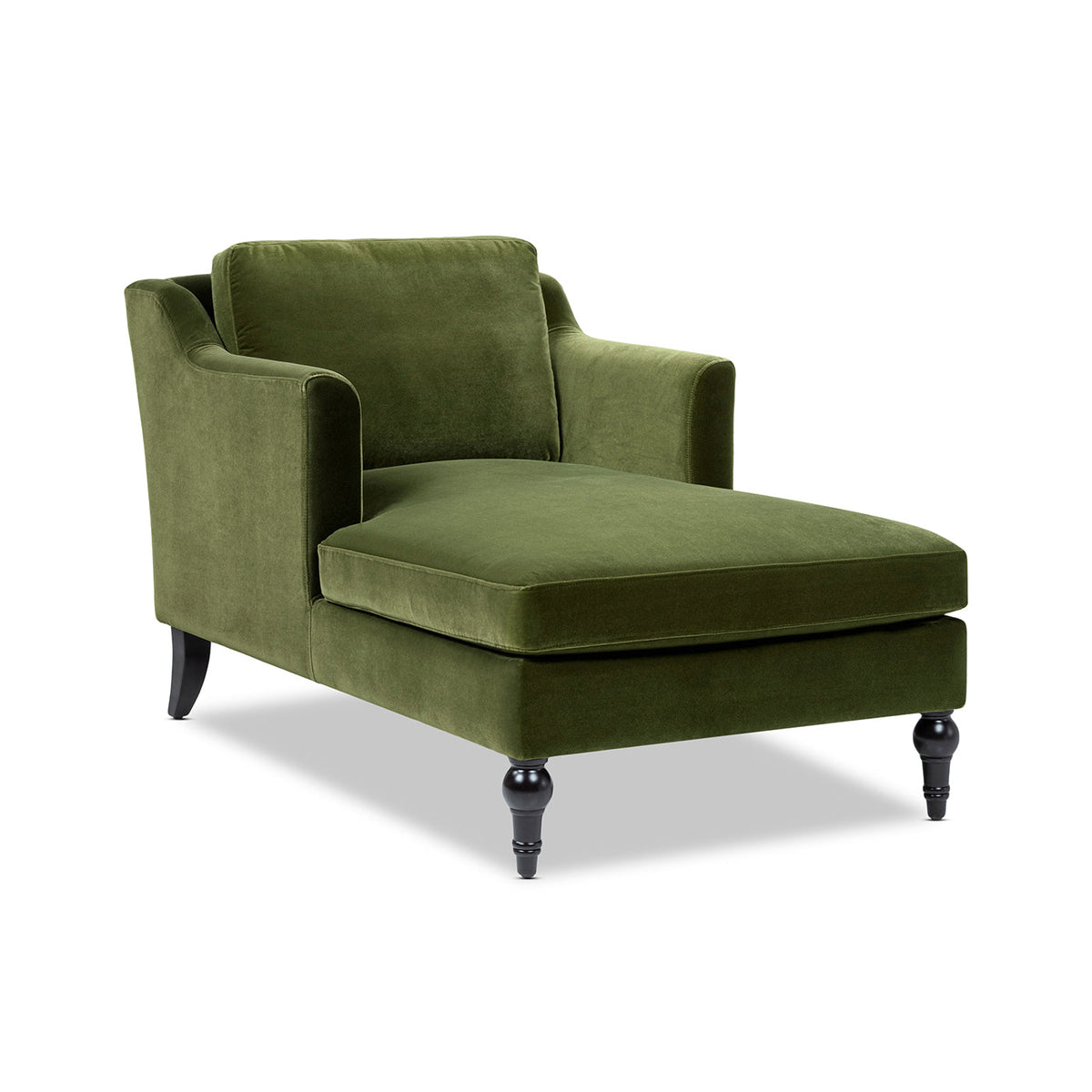 Josephine 60" Upholstered Chaise Lounge with Turned Wood Legs - Olive