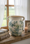 Floral Twin-Handle Vase with Wildflower Design - Ivory