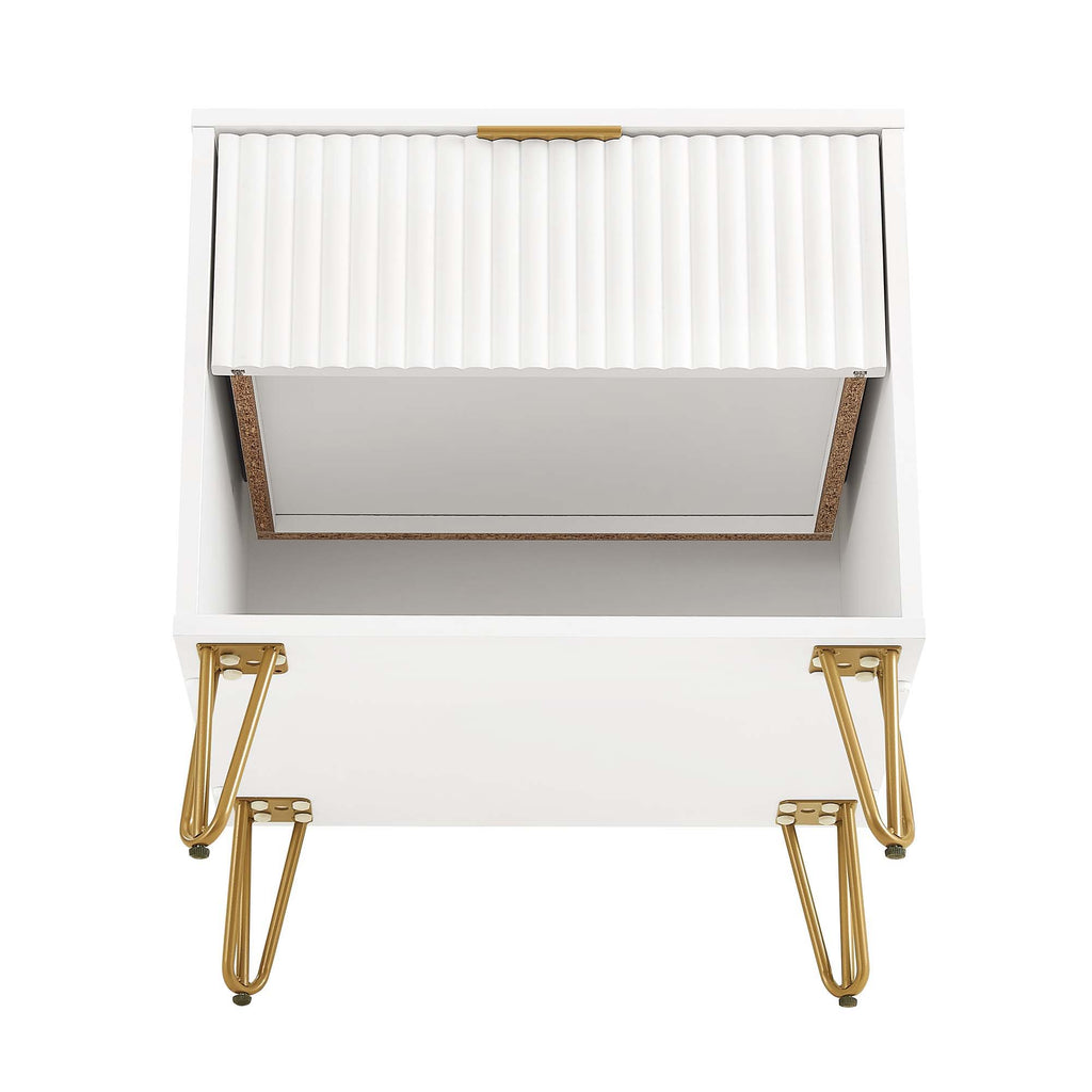 Modern Nightstand with Fluted Drawer and Metal Handles - Multiple Colors