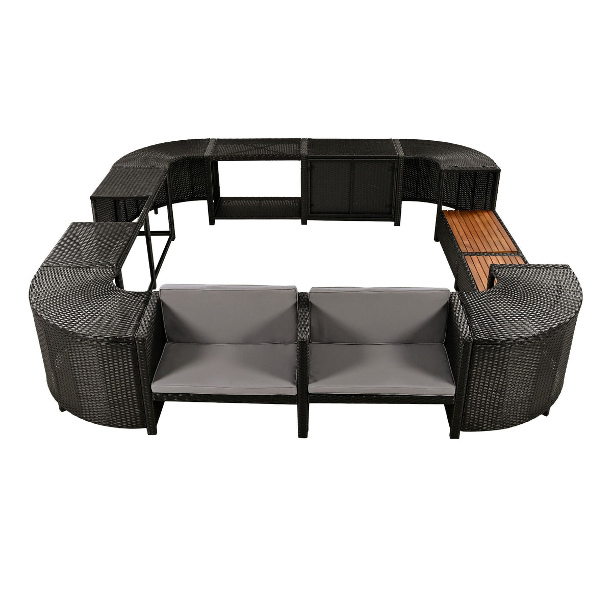 Spa Surround Outdoor Rattan Sectional Sofa Set with Storage - Dark Gray or Beige