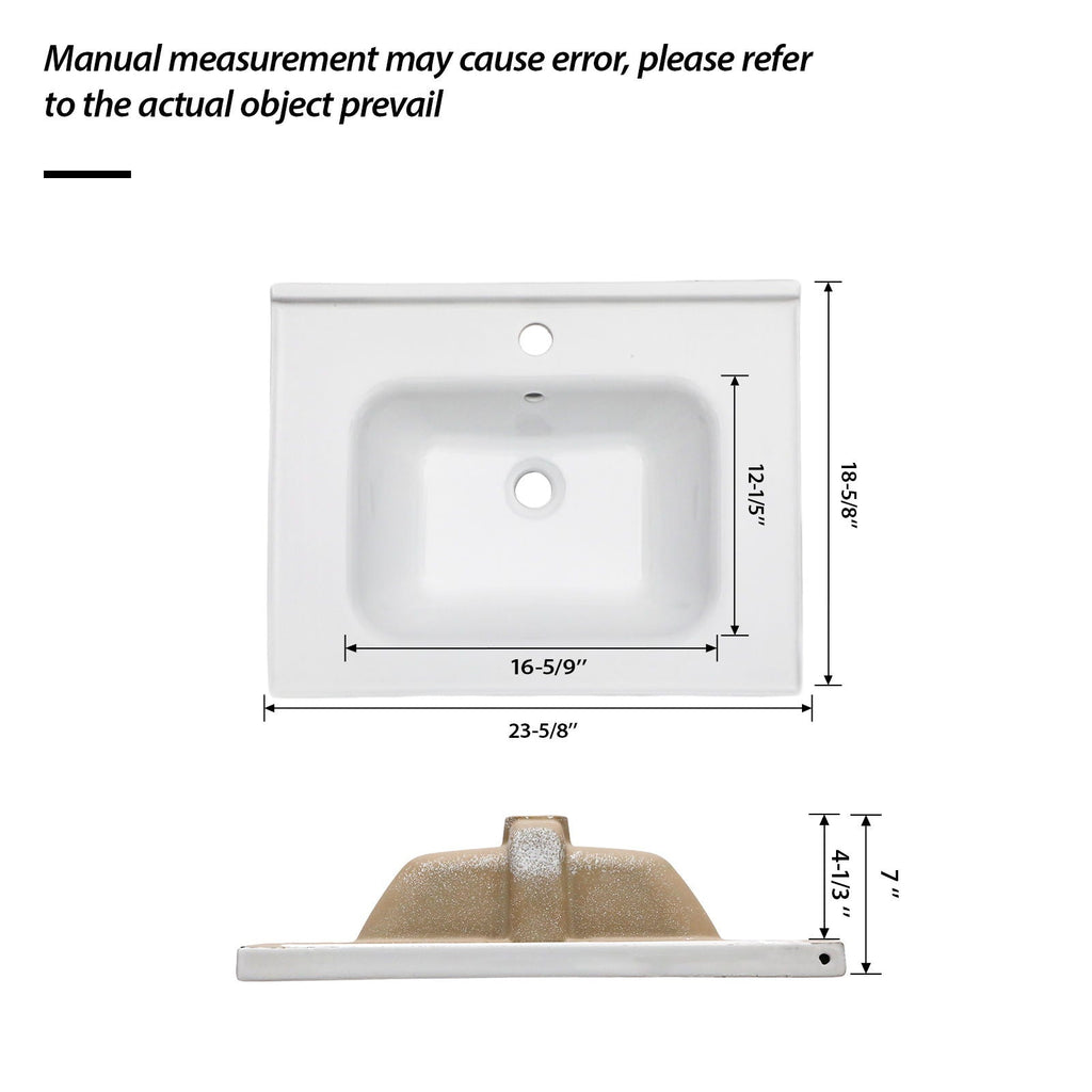 Rectangular Single Vanity Top with Overflow - White Ceramic