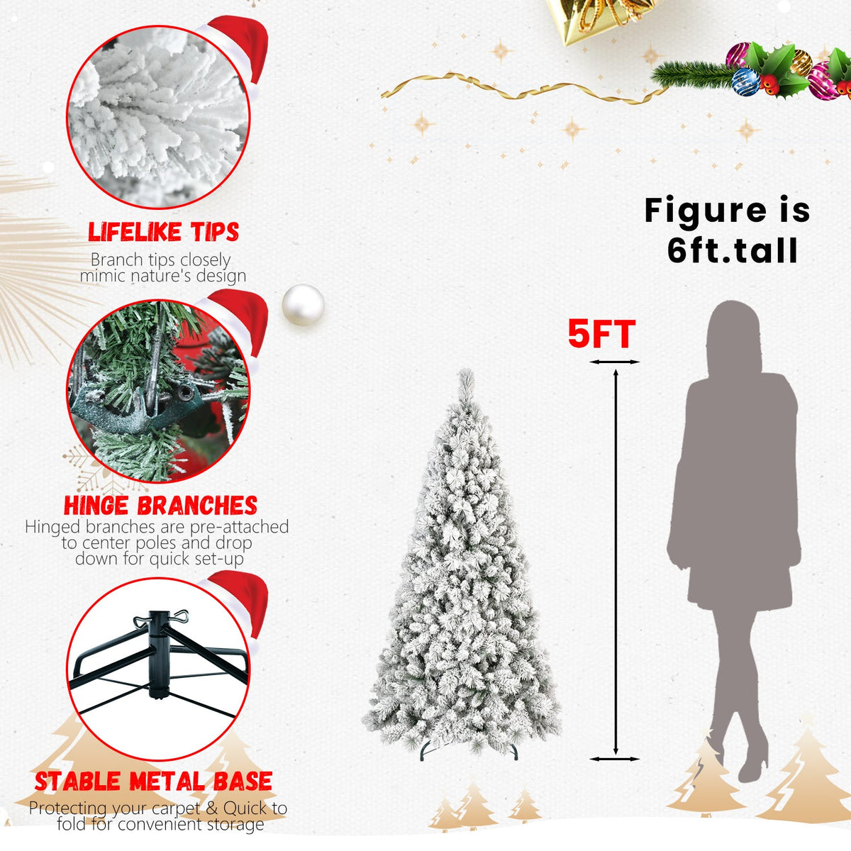 4FT Flocked Christmas Tree with 350 Tips and Metal Stand