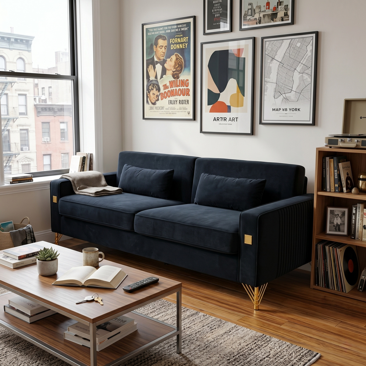 Luxury Velvet Sofa with Plush Cushions - Velvet