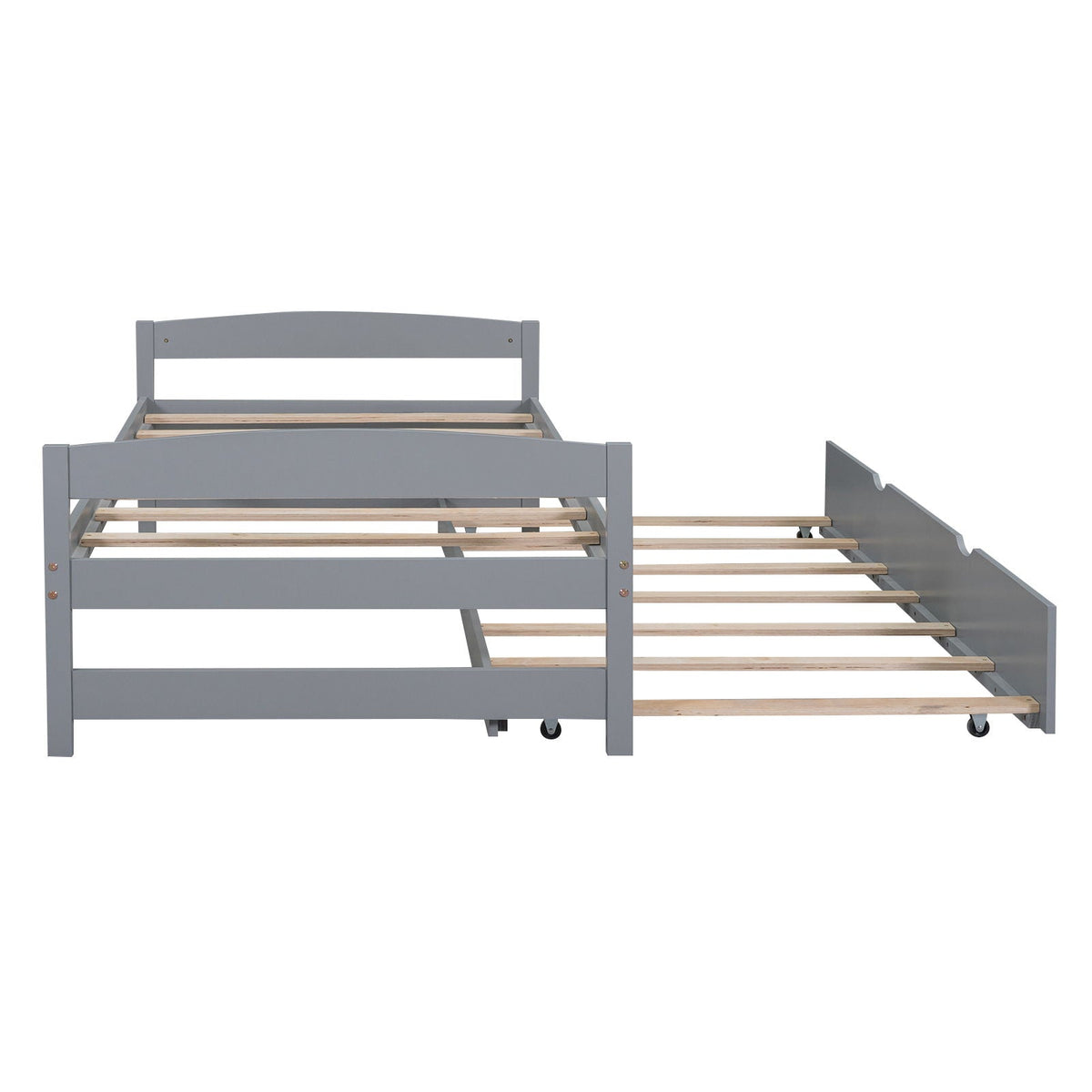 Twin Size Platform Bed with Trundle - Solid Wood Frame - Dark Gray or White
