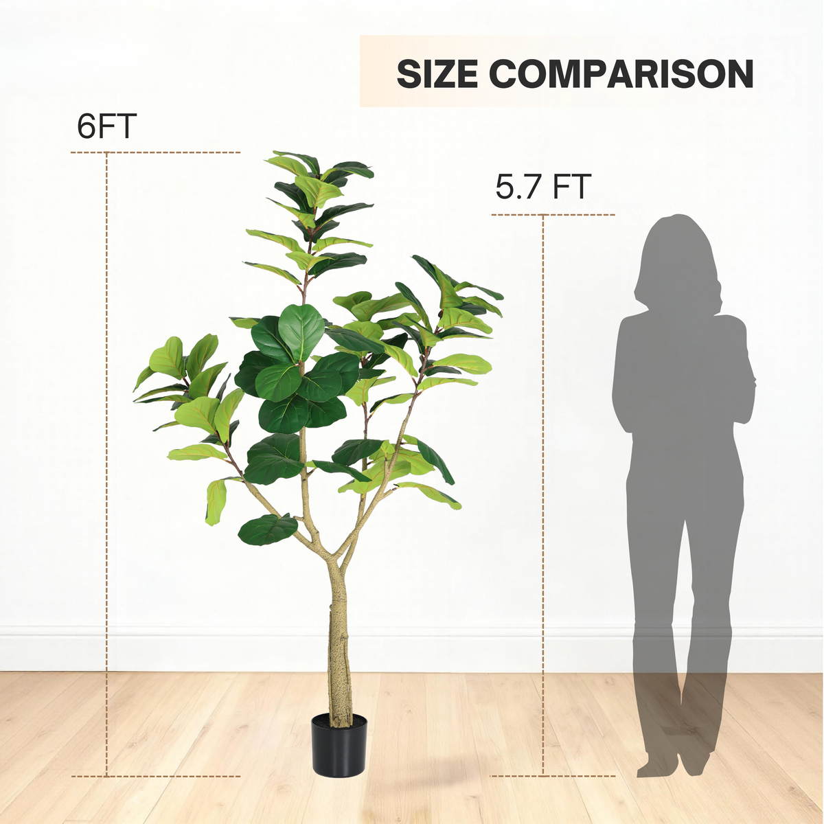 6FT Artificial Fiddle Leaf Fig Tree with Realistic Green Leaves - Black Pot