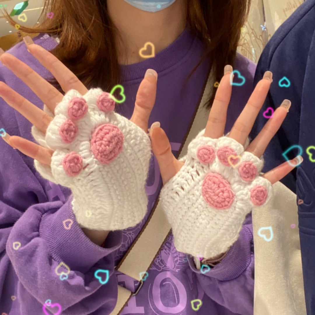 Cat's Paw Half Finger Wool Gloves