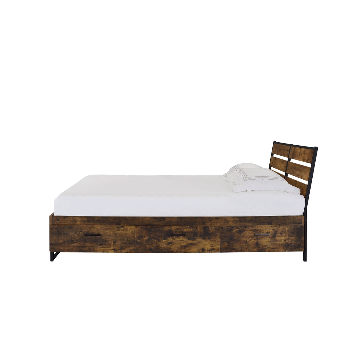 Juvanth Rustic Bed King Panel with Under Bed Storage Option – Dark Brown