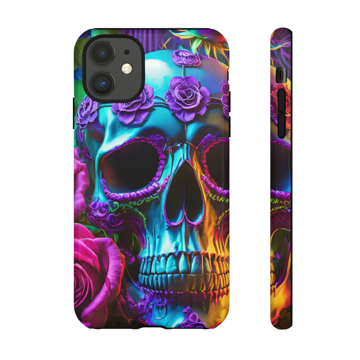 Neon Skull and Roses Vibrant Tough Phone Case