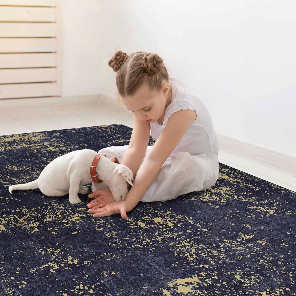 Machine Washable Area Rug with Low Pile - Light Blue, Gray, or Black