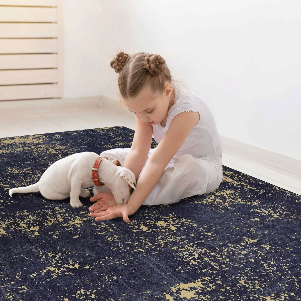 Machine Washable Area Rug with Low Pile - Light Blue, Gray, or Black