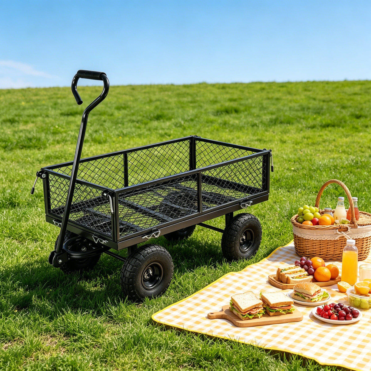 Durable Metal Garden Cart with Easy Firewood Transport - Black or Yellow
