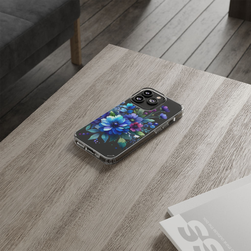 Vibrant Blue Floral Clear Phone Case
