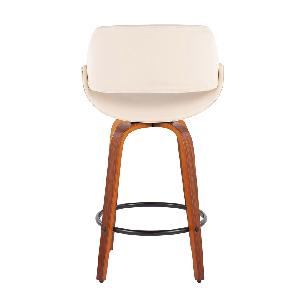 Fabrico Mid-Century Modern Fixed Height Counter Stool And Round Footrest (Set of 2)