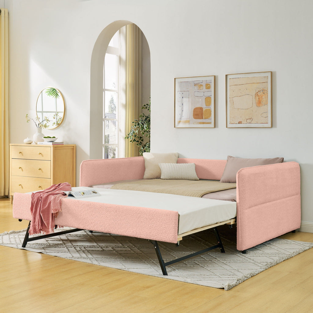 Upholstered Daybed With Pop Up Trundle - Fabric Trundle Bed in Multiple Colors