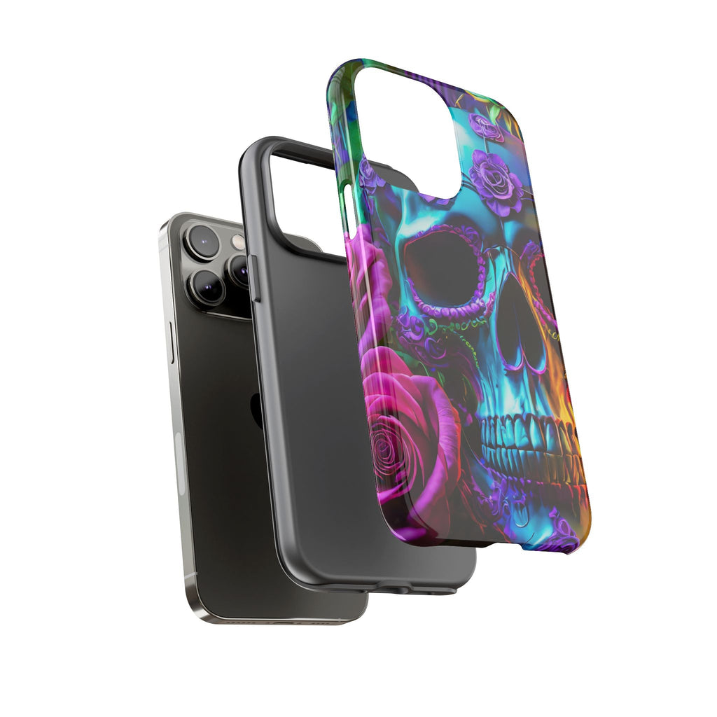 Neon Skull and Roses Vibrant Tough Phone Case