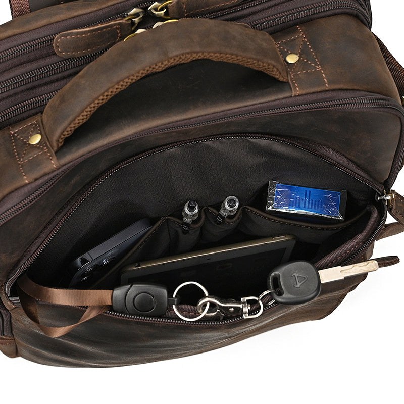 Full Grain Leather Travel Backpack Mens Large Leather Backpack Laptop Backpack Convertible Handbag