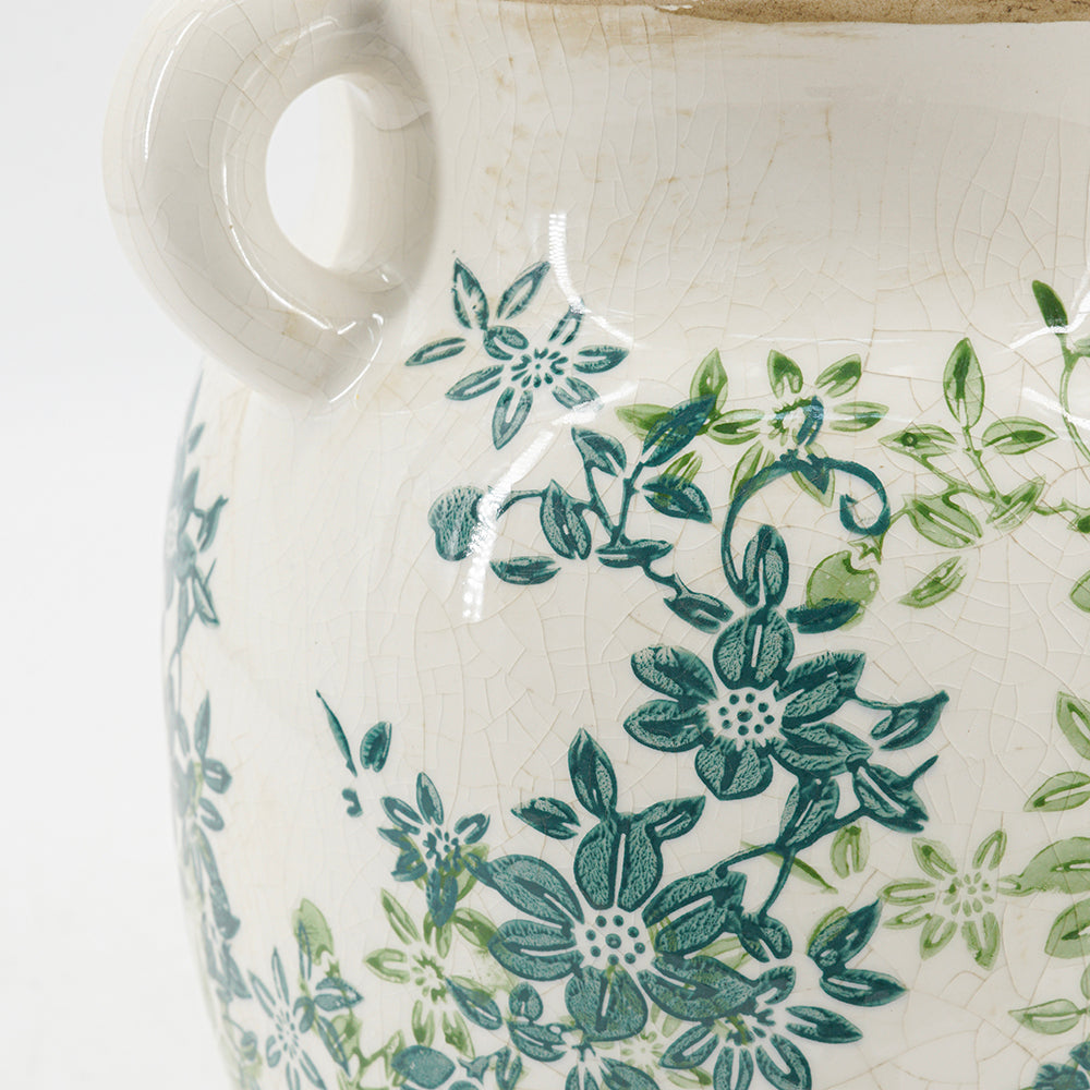 Floral Twin-Handle Vase with Wildflower Design - Ivory