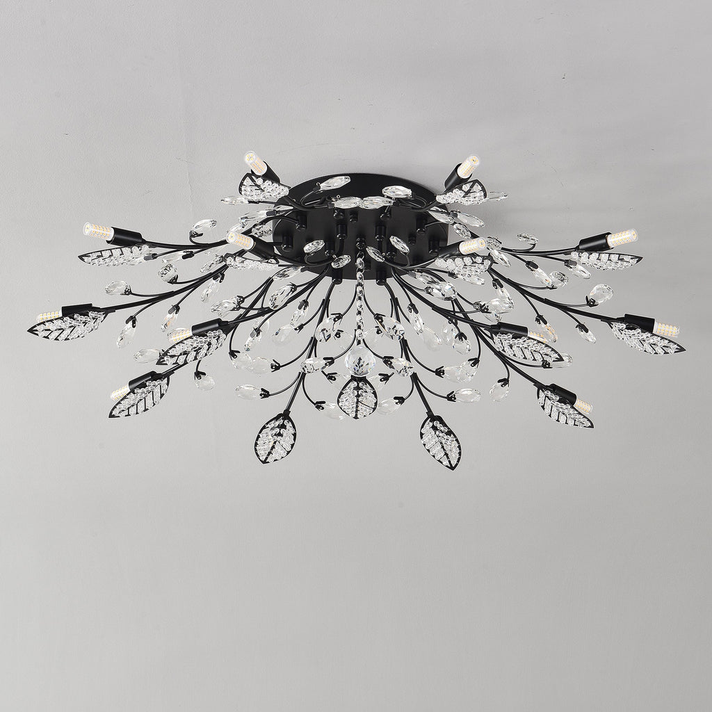 15-Light Chandelier with Crystal Accents - Matte Black