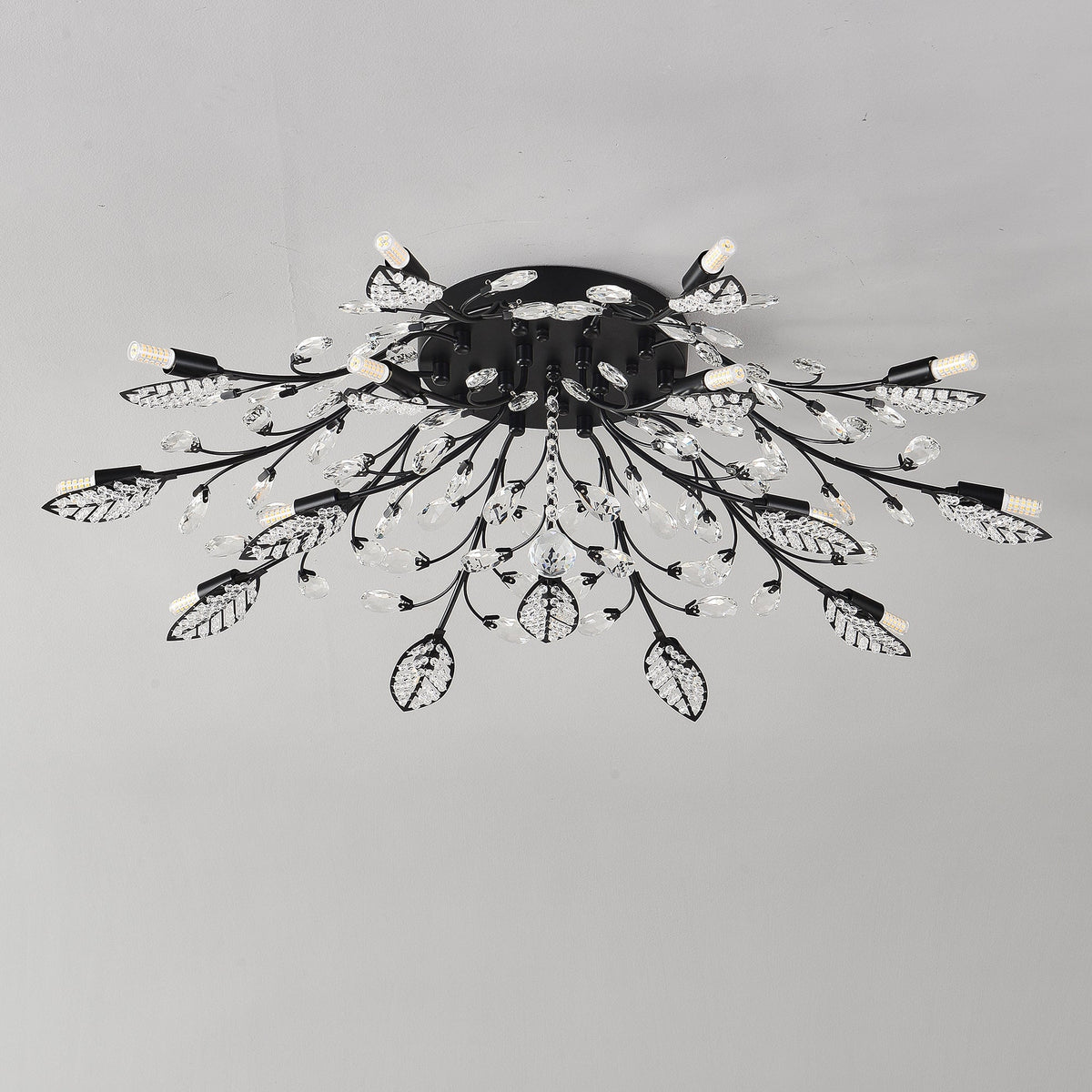 15-Light Chandelier with Crystal Accents - Matte Black