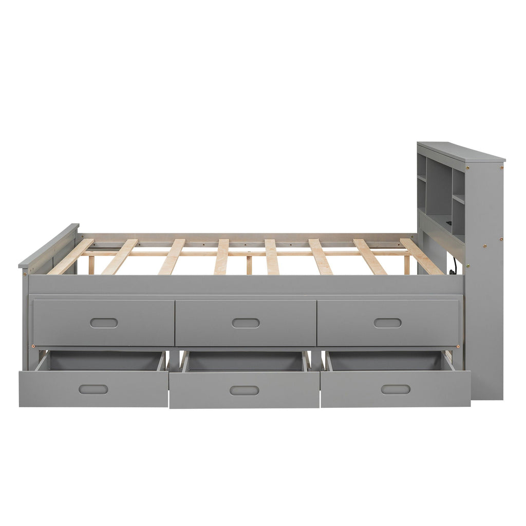 Platform Bed with Storage Headboard, USB, Trundle & 3 Drawers - Twin or Full