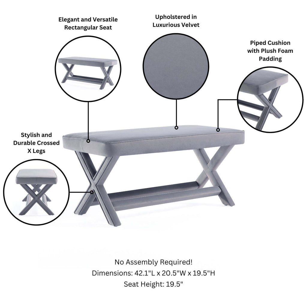 Accent Bench with Piped Cushion and Solid Wood Frame - Multiple Colors