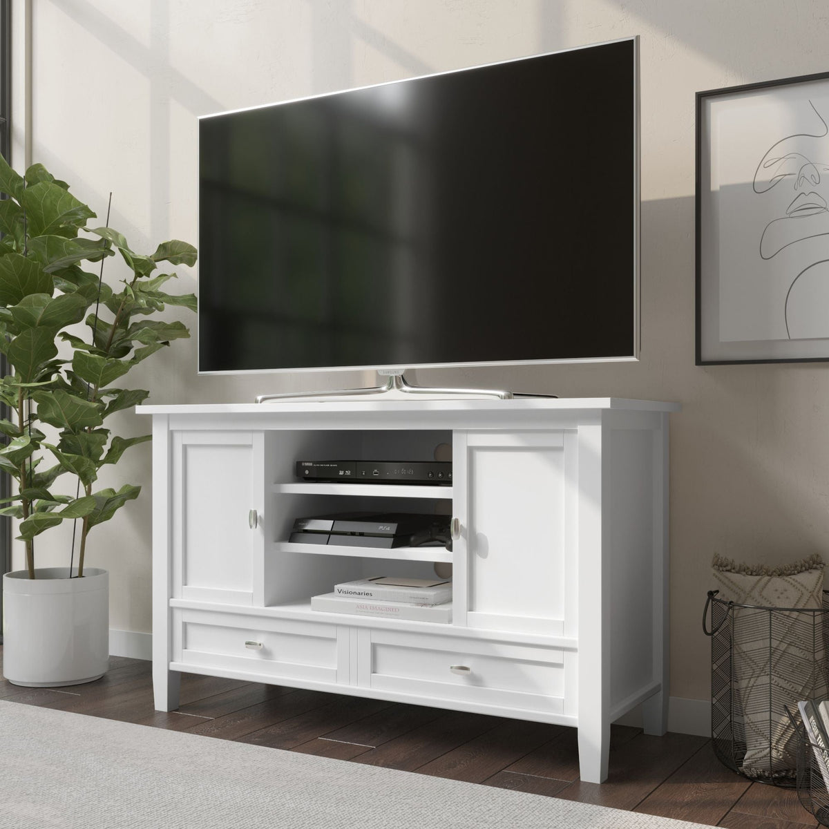 Transitional Style TV Media Stand with Storage - Light Brown, Dark Brown, White