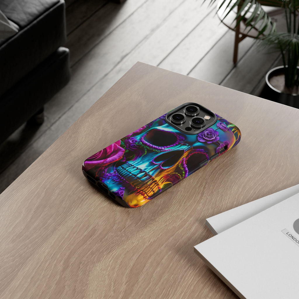 Neon Skull and Roses Vibrant Tough Phone Case
