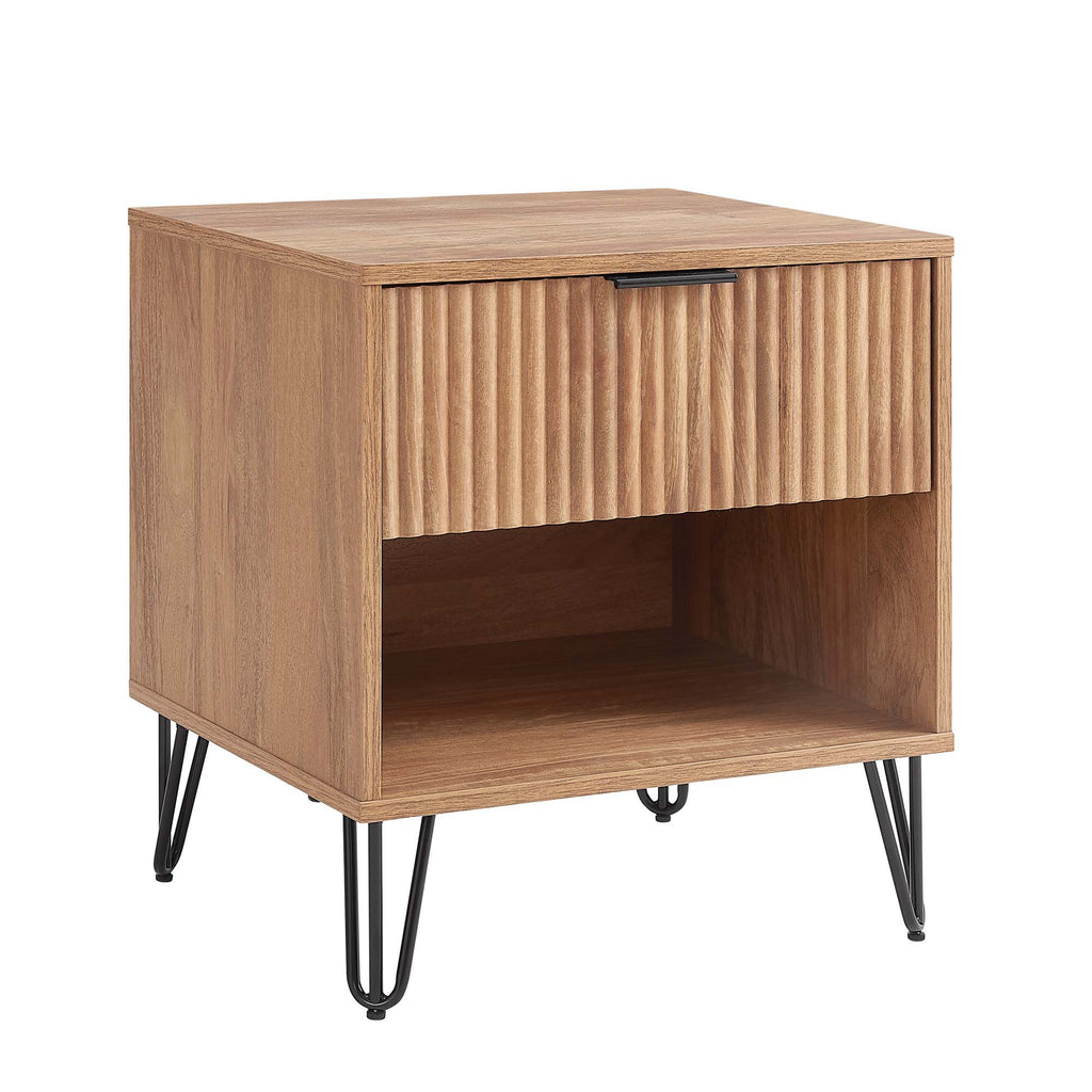 Modern Nightstand with Fluted Drawer and Metal Handles - Multiple Colors
