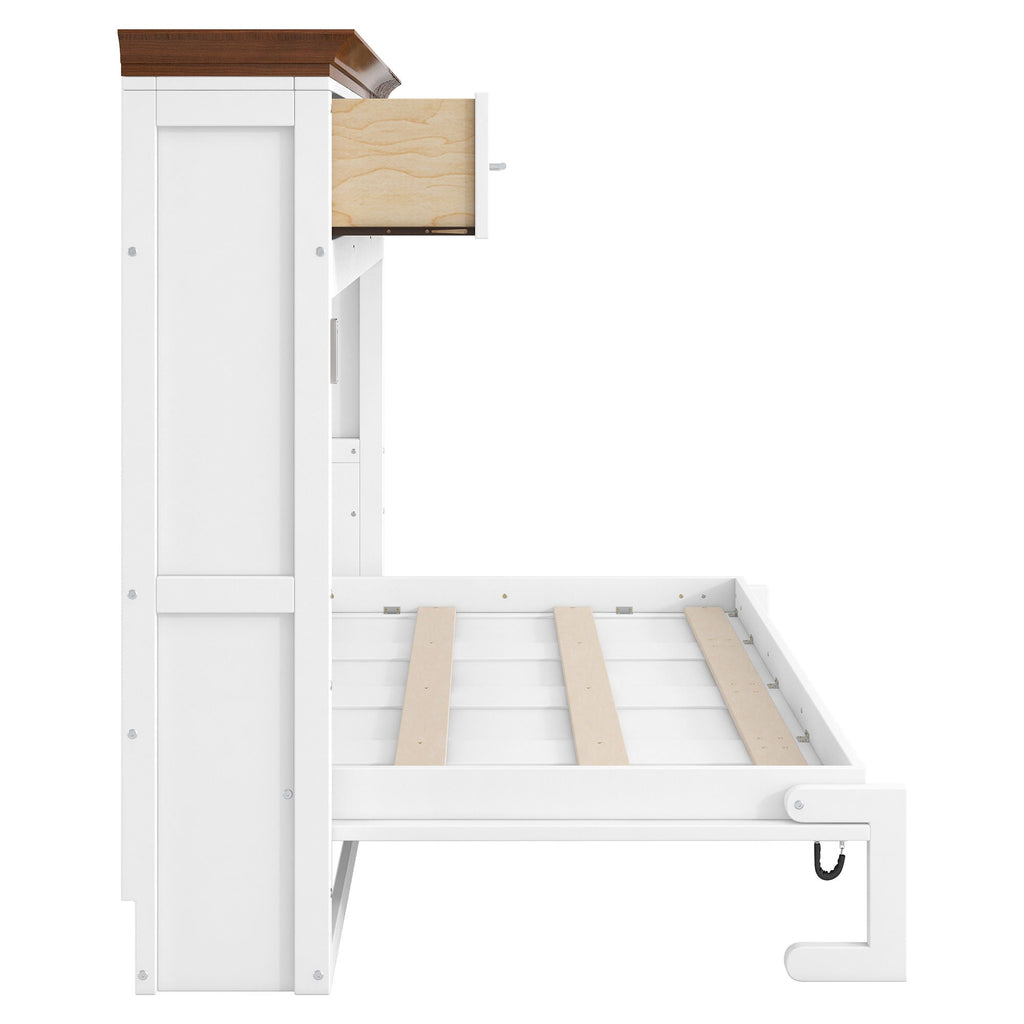 Twin Size Murphy Bed With 3 Drawers - White