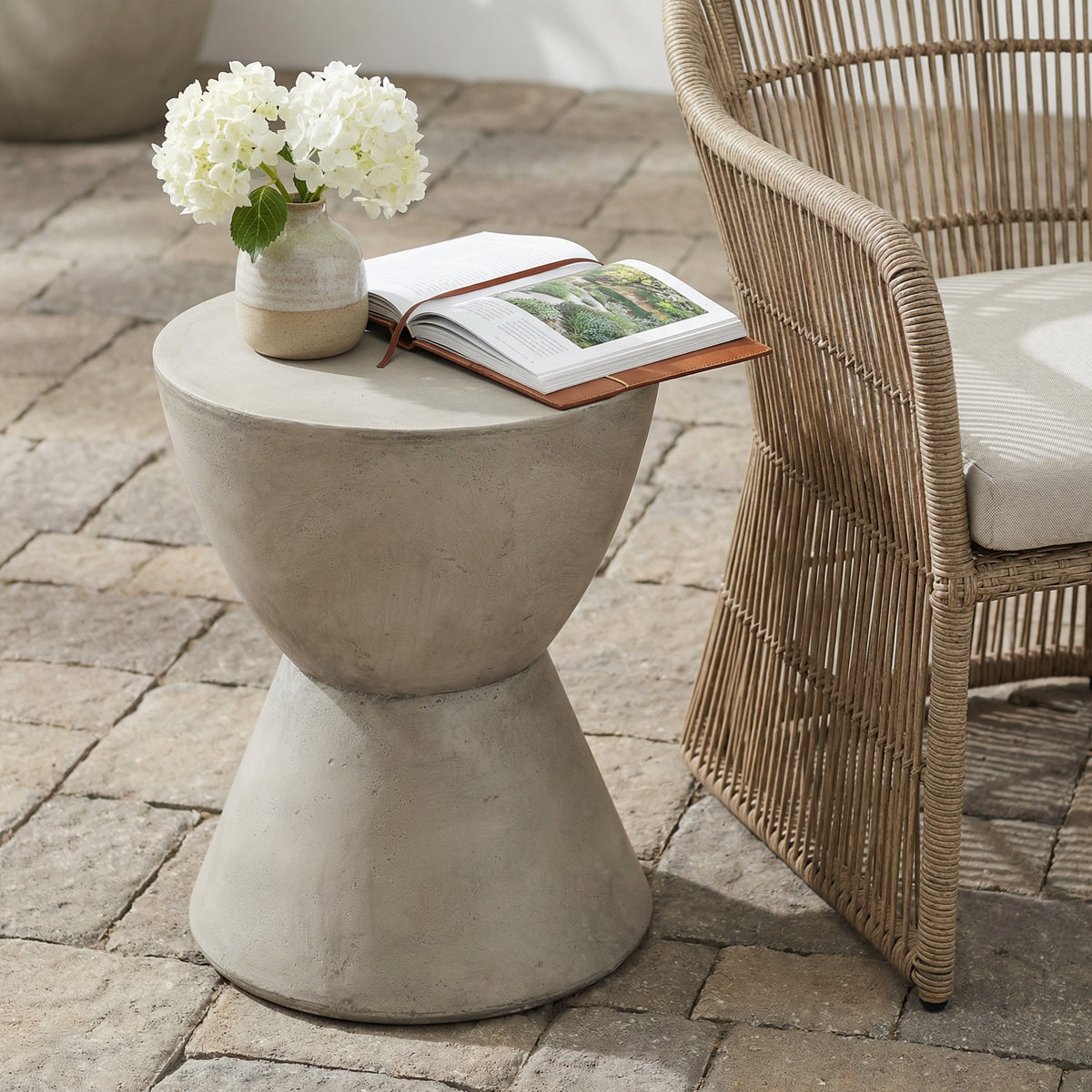 Outdoor Lightweight Concrete Side Table, Light Gray