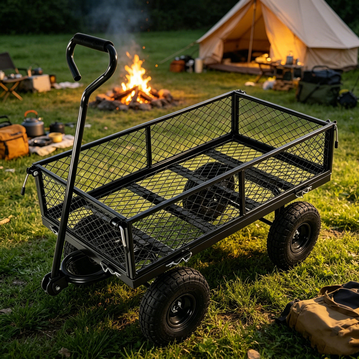Durable Metal Garden Cart with Easy Firewood Transport - Black or Yellow